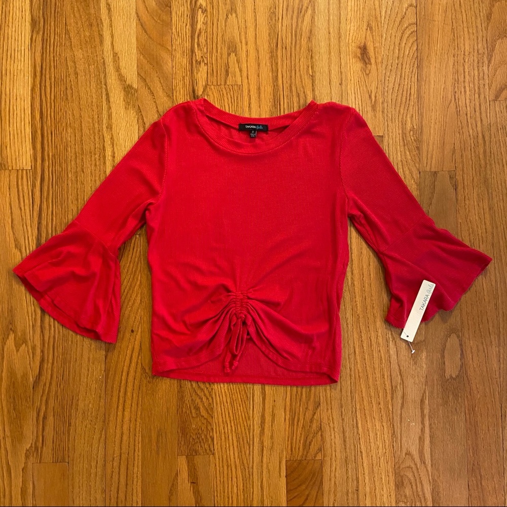 NWT Takara Girls Red Bell-Sleeve Top
